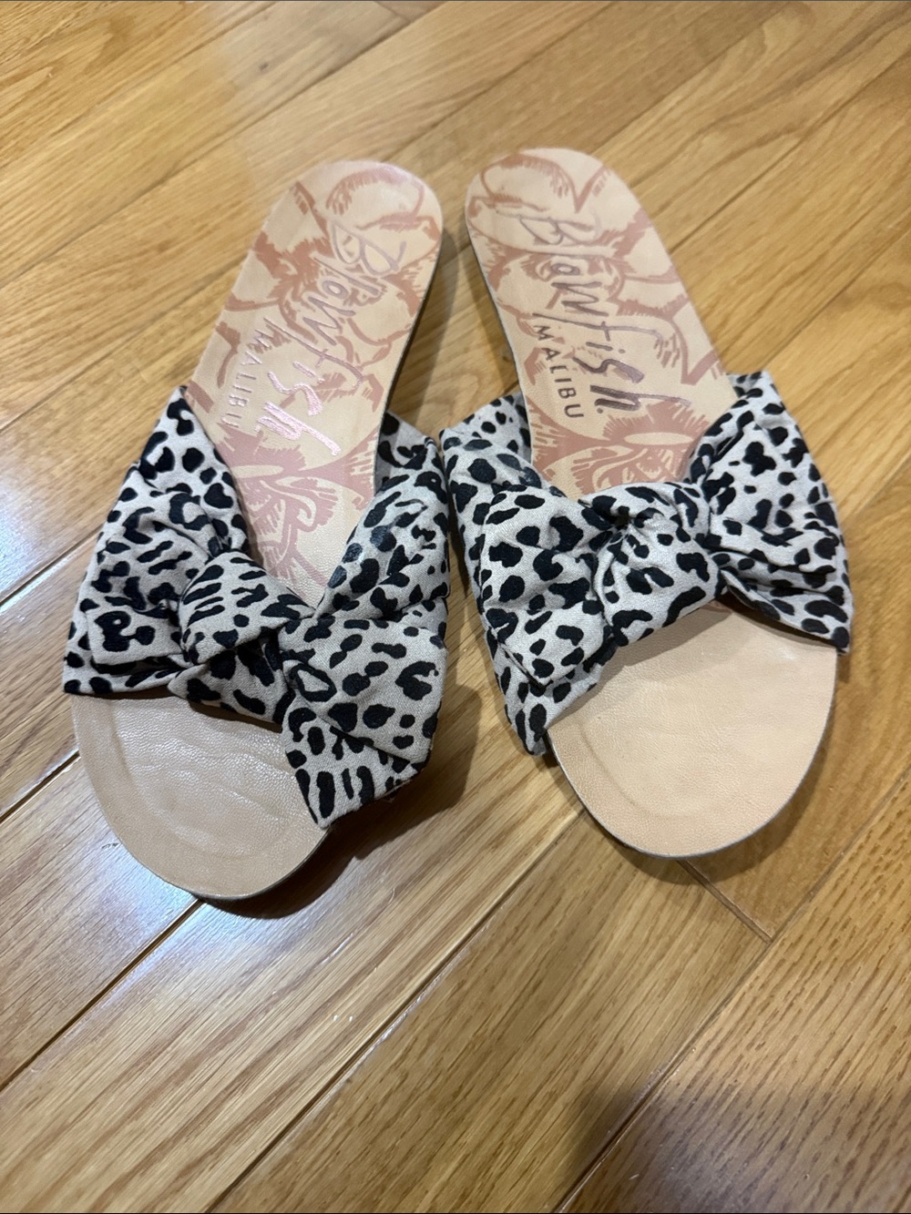 Leopard Print Bow Slide Sandals